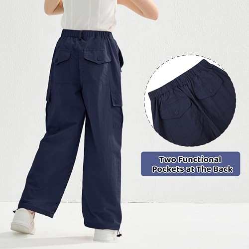 Image of Rolanko Parachute Pants for Girls Y2K Cargo Trousers with Pockets Harajuku Jogger Pants Kids 4-14 Years