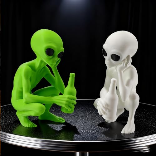 Set de 2 Estatuas Alienígenas 3D Impresas Verde y Blanco miniatura 4