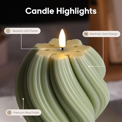 Girimax Sage Green Swirl Flameless Candle with Remote Timer by Girimax - Used condition - Image 4