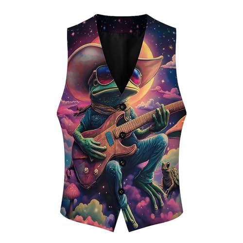 Funny Spaces-Frogs Mushroom Men's Suit Vest Slim Fit Business Dress Party Pattern Waistcoat Vest Top 5