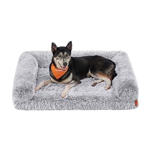 Feandrea FluffyHug PGW233G01 XL Dog Bed, Dog Mat for Medium and Large Dogs, Dog Sofa Convoluted Foam, Removable and Washable Cover, 106 x 80 x 23 cm, Ombre Grey