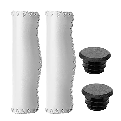 Beach Cruiser Handlebar Grips 2Pcs Soft Sponge Padded PU Covered Hand Grips with Dust Proof Plug for Enhanced Comfort and Control (White)