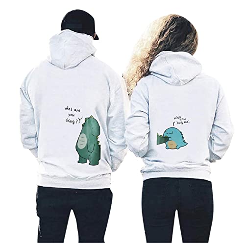 Cokino Love Couples Matching Shirts,Oversized Hoodie Hooded Sweatshirt Women Newlywed Tracksuit Couples Gifts for Boyfriend (White,Large,Male,)