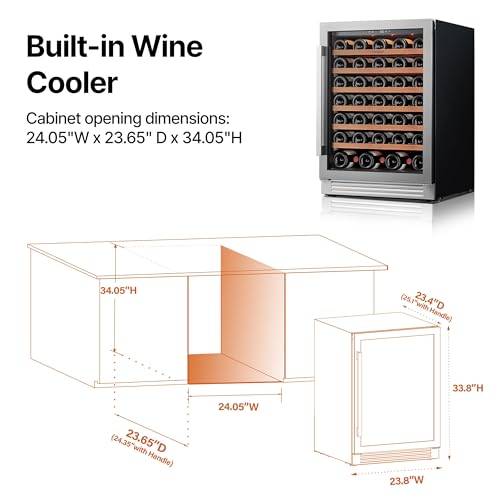 Image of Ca'Lefort 24 Inch Wine Fridge, 61-Bottle Built-In Wine Cooler | 40-65F Control, Adjustable Shelves, Glass Door & 3-Color LED, Automatic Defrost, Under Counter or Freestanding for Home Bar