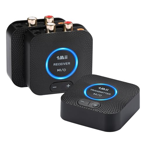 Image of 1Mii 2.4GHz (1 TX+2 RX) Wireless Audio Transmitter Receiver Set for TV, 25ms Low Latency RCA AUX Wireless Audio Adapter Kit for Projector /PC /Home Stereo /Powered Speaker /Amplifier /Soundbar