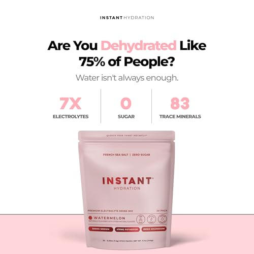 Image of Instant Hydration Sugar Free Electrolytes Powder Packets - Watermelon Electrolyte Drink Mix & Travel Essentials - Post Workout Recovery, Brain Health, Muscle & Tissue Support - 20 Sticks