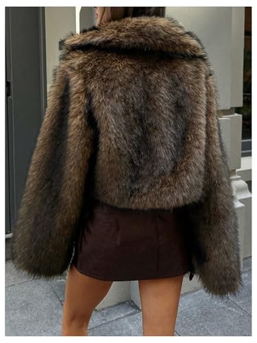 Women's Y2k Faux Fur Coat Open Front Fuzzy Jacket Shaggy Oversized Coat Fall Winter Warm Crop Jacket Outerwear2