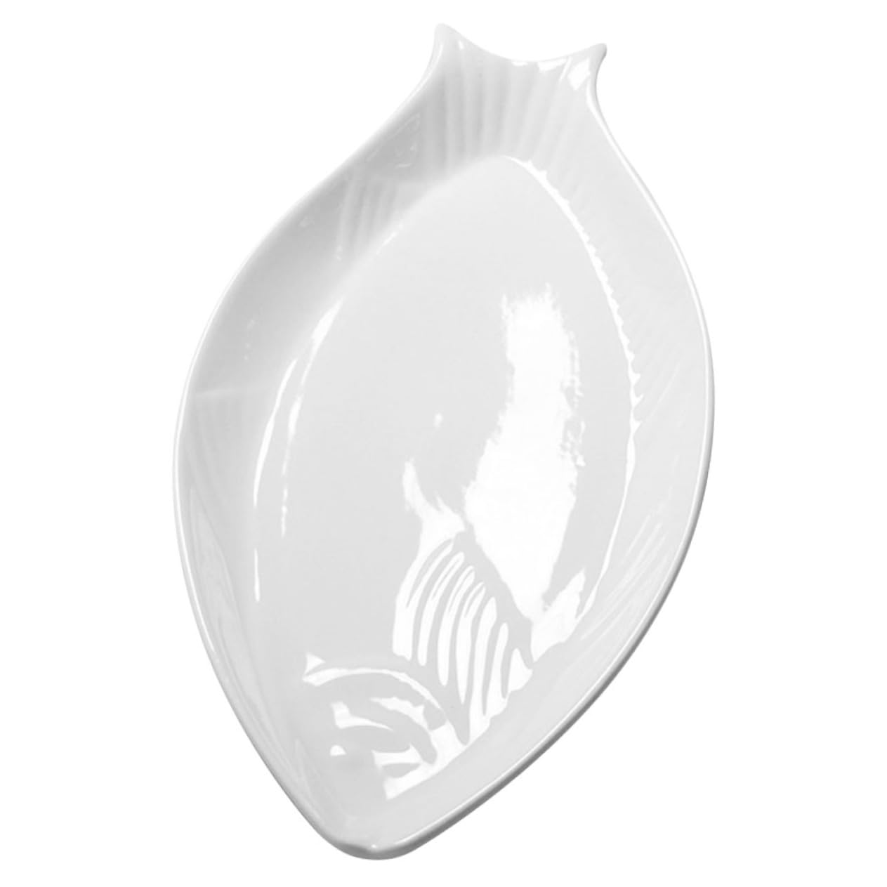 Piatto Pesce in Ceramica Bianca, Piatto da Portata a Forma Ellittica