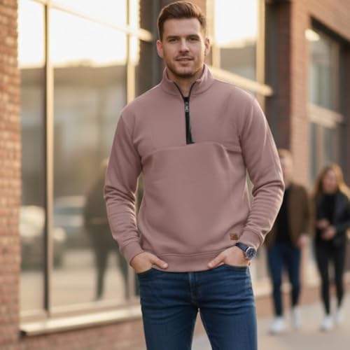 Image of Men's Lightweight Front Zip Pullover - Trendy Fleece Sweatshirt for Winter Wear