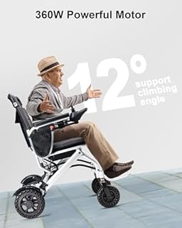 WalkFeel 33 Lbs Electric Wheelchair for Adults Lightweight Foldable, 15 Miles Travel Range, Supports 330 Lbs, 360° Joystick with LED Light Motorized Wheelchair, Airline Approved for Travel