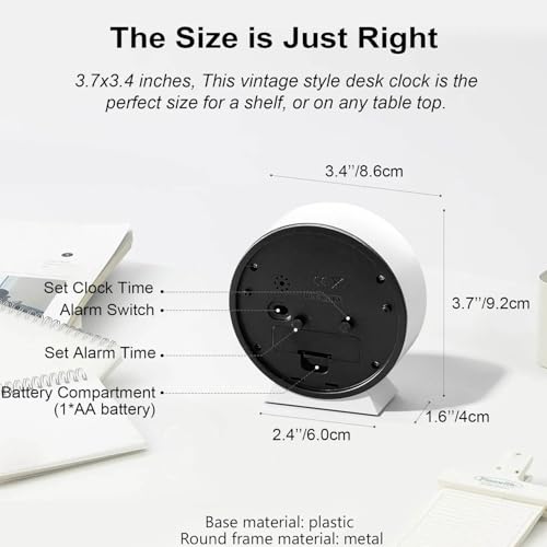 Azyh Réveil analogique sans tic-tac, petit bureau rétro à piles, horloge de table pour décoration de salon, chambre, table de chevet, cadeau pour la rentrée scolaire des enfants – vue 6
