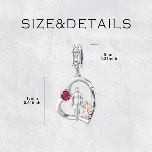 Image of PROESS Father Mother Daughter Charm fit Charms Bracelet Sterling Silver Charms for Bracelets Birthday Valentines Day Gifts for Daughter Mother Lover