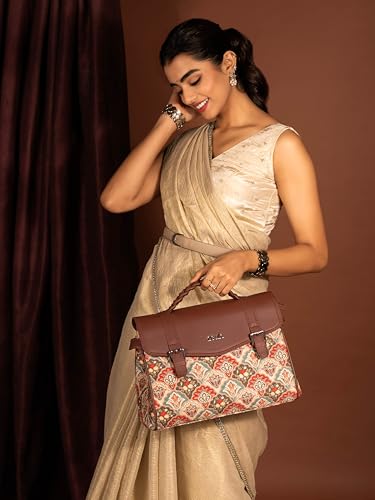 Image of ZOUK Heritage Satchel Bag - Gwalior Weaves | Jute | Vegan Leather Handcrafted With Detachable Sling Strap