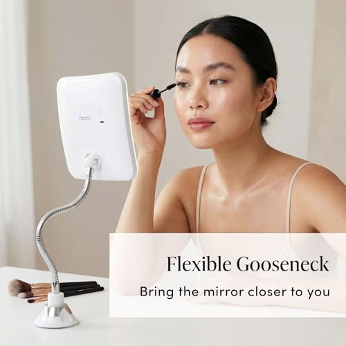 Fancii 10x Flexible Magnifying Mirror with 3 LED Light Settings, Rechargeable - Gooseneck Lighted Makeup Mirror for Bathroom, Locking Suction Mount, Cordless, 360° Rotatable (Mira 2 Plus) - Imagem 6