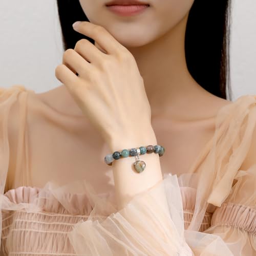 MAIBAOTA Healing Crystal Bracelet for Women, 8 mm Natural Gemstone Beaded Bracelet, Love Heart Bracelet Jewelry Gifts for Birthday Mothers Day Valentine's Day Anniversary3