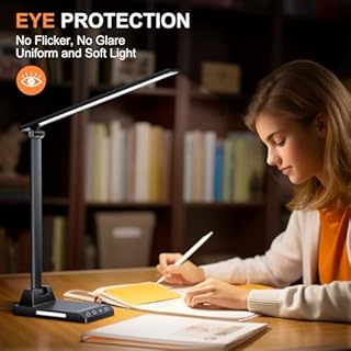 Ylatoial Lampada da Scrivania, Lampada da Tavolo, 5 Modalità di Luce x 10 Livelli di Luminosità, USB Lampada Scrivania, Timer 30/60min Lampada Led da Tavolo, Nero