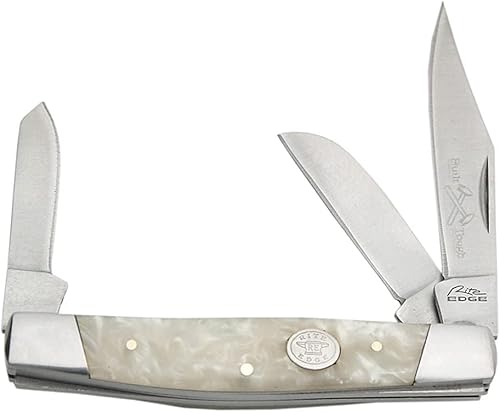 Rite Edge Cuchillo de Bolsillo Stockman de 4"  Cuchillo Plegable de 3 Hojas con Cuchillas de Acero Inoxidable y Mango de Perla Blanca  Cuchillos de