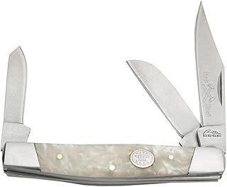 Rite Edge 4" Stockman Pocket Knife – 3 Blade Folding Knife with Stainless Steel Blades & White Pearl Handle – Pocket Knives & Folding Knives for EDC, Hunting, Camping, Collectible