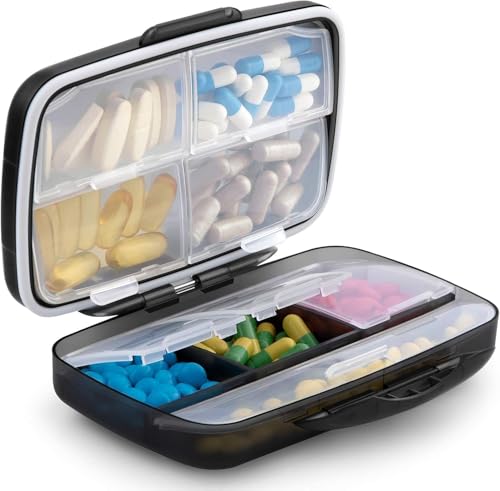 Fullicon Pilulier semainier de Voyage – Boîte médicaments rangement 8 grands compartiments – Étanche et Anti-Humidité – Pilulier journalier pour...