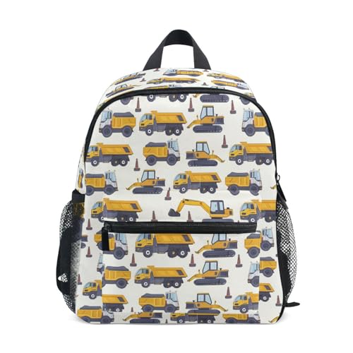 panksolu Various Cars Excavator Vehicle Toddler Backpack for Boys Girls,Kid Backpack with Chest Clip and Name Tag, S