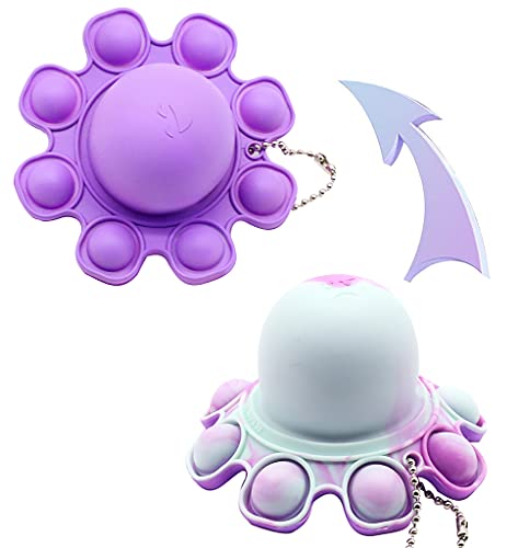 Image of PATPAT Double-Sided Bubble Fidget Toy Simple Dimple Reversible Octopus Colorful Rainbow Tie Dye Silicone Sensory Toys with Keychain Flip Relieve Stress Finger Toys Best Gift for Kids (Random Color)