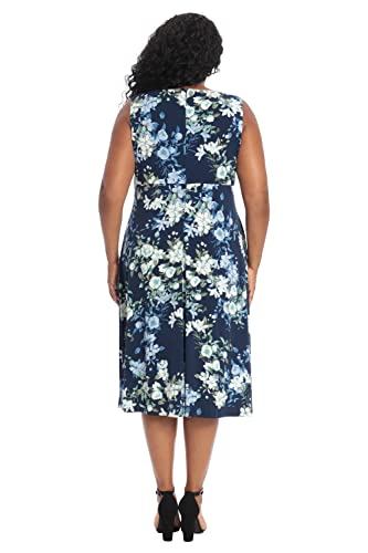 London Times Women's Sleeveless Fit And Flare Dress With Pleat Tucks And Keyhole Detail At Neck, Navy, 12 #TOP5