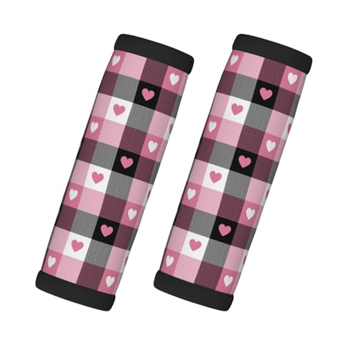 2 Pcs Luggage Handle Wraps for Suitcase - Fashion Pink Heart Plaid Print Luggage Handle Covers, Suitcase Tags Identifiers for Suitcases, Travel Essentials for Flying Accessories
