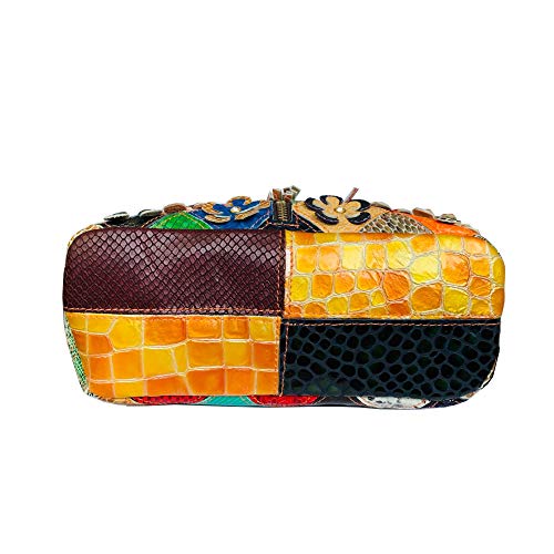 Image of Women 3D Floral Multicolor Small Crossbody Bag Genuine Leather Handbag Snake Pattern Colorful Spliced Shoulder Purse
