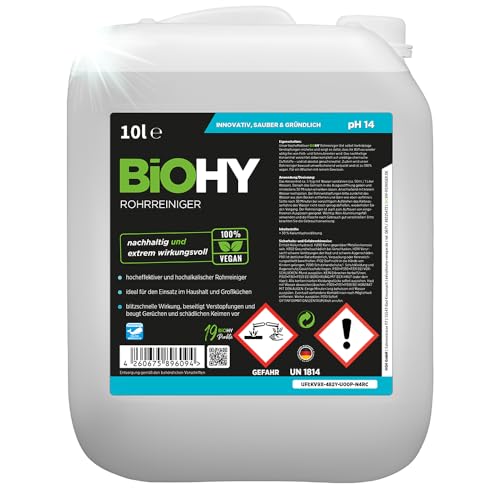 BiOHY Desatascador (Bidón de 10 litros) | Líquido, limpiador de desagües altamente concentrado | Inodoro, Para todos los bloqueos | EXTRA FUERTE (Rohrreiniger)