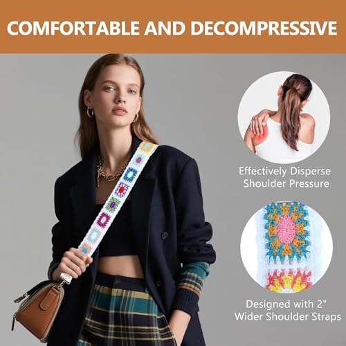 Image of Purse Strap, Adjustable Embroidery Flower 2 Inch Wide Purse Straps Replacement Crossbody for Women