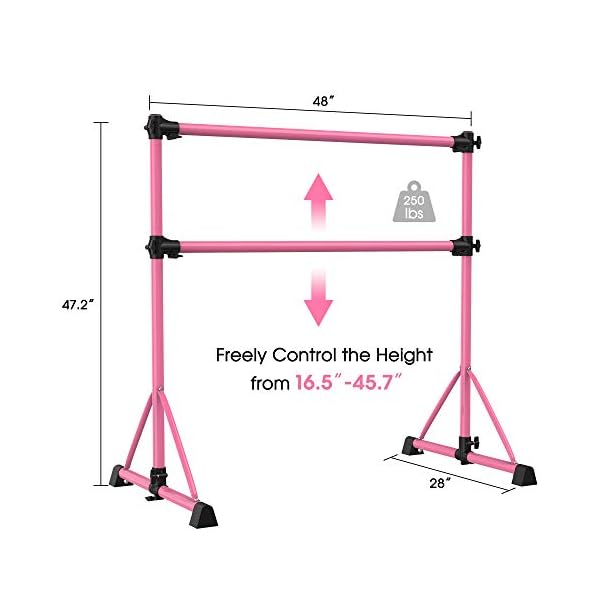 TOUSKII-Ballet-Barre-Portable-for-Home-Kids-Ballet-Bar-Adjustable-Double-Freestanding-Ballet-Exercise-Equipment-4FT-Dance-Bar-for-Women-with-Adjustable-Stretcher-for-Dancing-Stretch-250LB-Capacity TOUSKII Ballet Barre Portable for Home, Kids Ballet Bar Adjustable Double Freestanding Ballet Exercise Equipment, 4FT Dance Bar for Women with Adjustable Stretcher for Dancing Stretch, 250LB Capacity