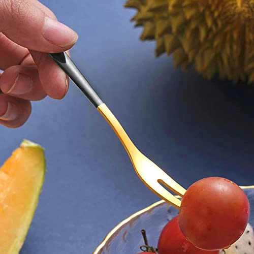 Image of Mini Cocktail Forks Appetizer Forks 18 /10 Stainless Steel Fruit Forks Dessert Forks Tasting Forks Appetizer Small Forks Set Appetizer Cake Fruit Forks Set (Black,Set of 10)