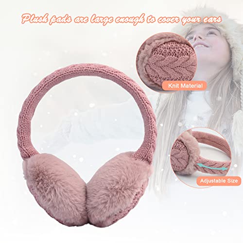 Poximi Baby Warm Earmuffs Kid Magic Gloves Girl Soft Plush Ear Muffs Toddler Knit Mittens For Boy Winter Ear Warmer Set (M-Pink+White) #TOP1