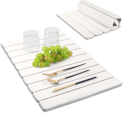 Tapis de séchage pour pierre, cuisine à séchage rapide, pliable et réutilisable, tapis de séchage antidérapant en diatomite, pour évier, vaisselle, plan de travail en marbre (blanc, 40 x 30 cm) (blanc