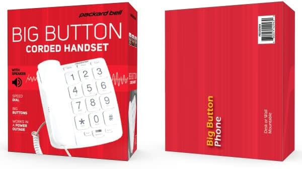 Packard Bell Big Button Corded Phone for Hearing and Visually impaired Telephone for Seniors, Includes Speed Dial, Big Buttons, Works in Power Outages, Extra Loud Ringer and Speaker, White