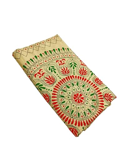 Image of SHRISTI CLOTHINGS Women's Hand Embroidered Cotton Silk Kantha Stitch Saree with Blouse Piece (SB420324 SWD60)