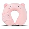 MissSoul Kids Neck Pillow for Travel with Sleep Eye Mask, Cute Travel Neck Pillow, Memory Foam Flight Sleeping Headrest Pillow for Boys & Girls, Airplane, Train, Car, Home Use - Peach Bear