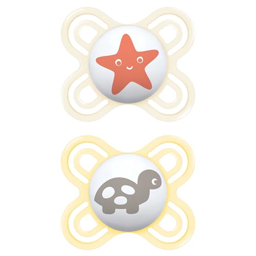 MAM Perfect Start Confezione Doppia Succhietto 0-2 Mesi (Set da 2), Ciuccio MAM 0-2 mesi in silicone per un sano sviluppo orale, Kit da 2 accessori neonato con porta ciuccio sterilizzatore, Neutro