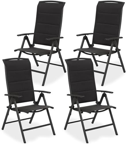 BRUBAKER 4er Set Gartenstühle Milano - Gepolsterte Klappstühle - 8-Fach verstellbare Rückenlehnen - Stühle aus Aluminium - Wetterfest - Anthrazit