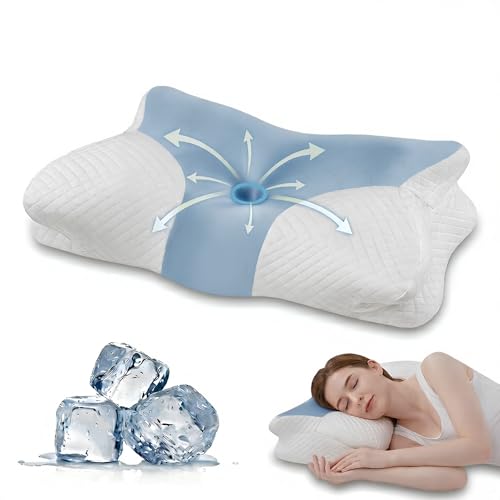 Cervical Memory Foam Pillow for Neck Support, Blue