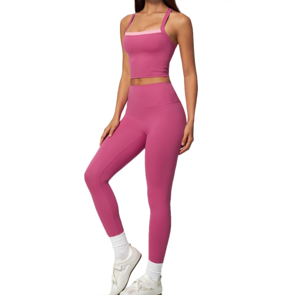 Conjunto de Yoga Dos Piezas Camiseta Tirantes y Mallas Deportivas