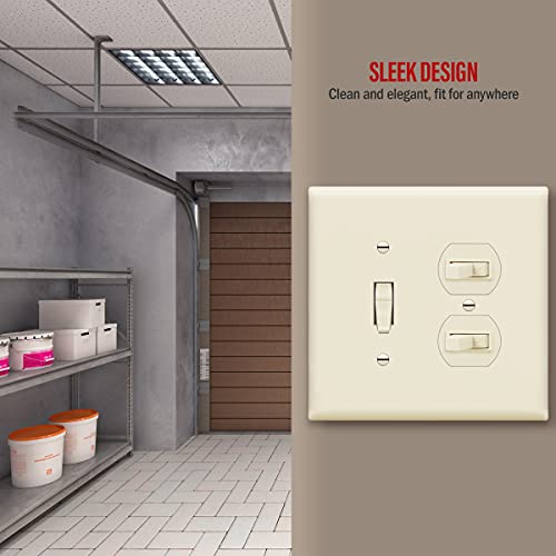 Image of ENERLITES Combination Toggle Light Switch /Duplex Receptacle Outlet Wall Plate, Mid-Size 2-Gang 4.88 inch x 4.92 inch, Polycarbonate Thermoplastic, 881121M-LA, Light Almond