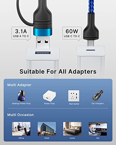 Image of XUDUO 4 in 1 Charging Cable Fast USB C Cable Type C Charger 60W Lightning Cable Adapter USB C to USB C Cable for iPad Charger Fast Multi Charging Cord Fits iPhone 17 16 15 /15 Pro /15 Plus /14 Pro Max