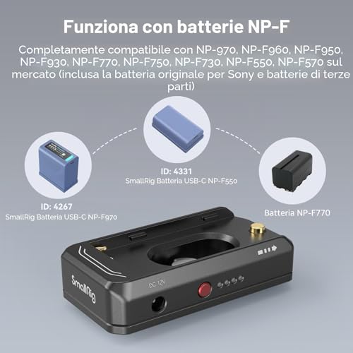 SMALLRIG Piastra Adattatore Batteria NP-F Per BMPCC 4K/6K E Mirrorless – Lega Di Alluminio, Uscita DC 7.4V/12V E USB-C 36W