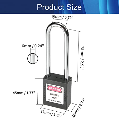 Image of Lockout Tagout Locks Safety Padlock Loto Locks Keyed Alike PA Lock Out Tag Out Steel Shackle Small Luggage Padlocks Black 1PCS