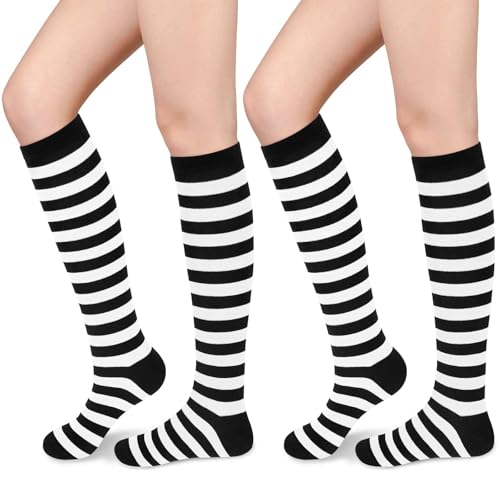 Sarfel Black and White Striped Socks Women Black and White Striped Knee High Socks for Women Halloween Accessories for Woman