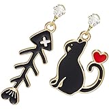 Genérico Pendientes de Gato para San Valentín para Mujer Diseño de Espina de Pescado, Aleación Elegante y Asimétrica, Joyería Única y Amigable