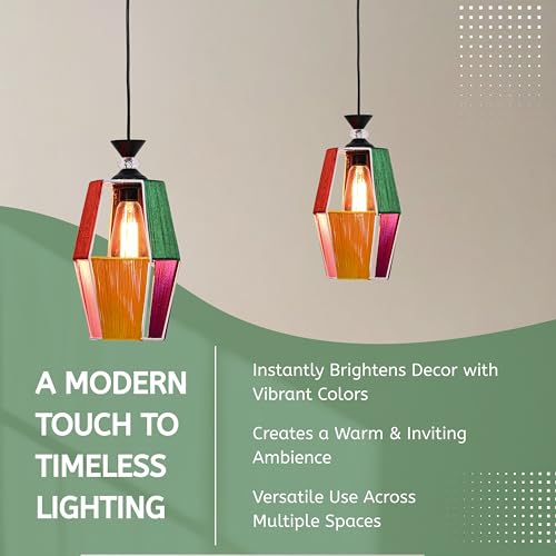 Image of Groeien Silk Weave Multicolor Metal Crystal Hanging Pendant Ceiling Lamp Fixture | Chandelier for Home, Indoor, Outdoor,Living Room, Bedroom(Bulb Included) (hexaSilk, 1)