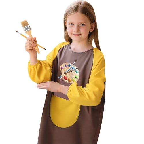 de para niños con Mangas largas Delantal para Manualidades con Bolsillo diseño cómodo y práctico para días de Clase y Actividades Creativas en casa (Coffee, 2-4Years) #30
