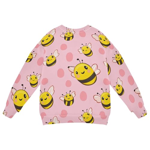 JUNZAN Cartoon Cute Bees Pink Big Girls Sweatshirt Hoodie Long Sleeve Tops Clothing Shirts Athletic 4T2